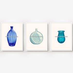 3 trípticos de jarrones azules, impresiones artísticas, imágenes de pared, póster, obra de arte minimalista simple, decoración, tamaño A4, A3, A2, A1, tamaño pequeño, grande, IMPRESO EN CUALQUIER TAMAÑO