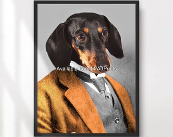 Stampa artistica di un bassotto / Poster con ritratto divertente di un cane