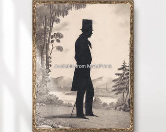 Victorian Man Silhouette Print | Antique Top Hat Portrait