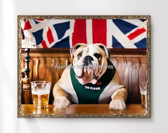 British Bulldog Pub Art Print | Funny Animal Drinking Beer Poster