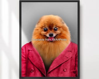 Pomeranian Dog Portrait Art Print: Funny Animal Poster