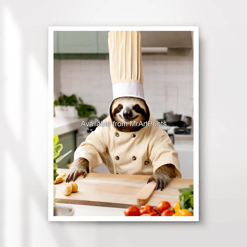 Funny Sloth Chef Art Print | Kitchen Wall Decor - Etsy