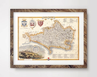 DORSET County Map ART PRINT British Britain Uk Antique Vintage Historical Wall Picture Poster Home Decor A4 A3 A2 (10 Sizes)