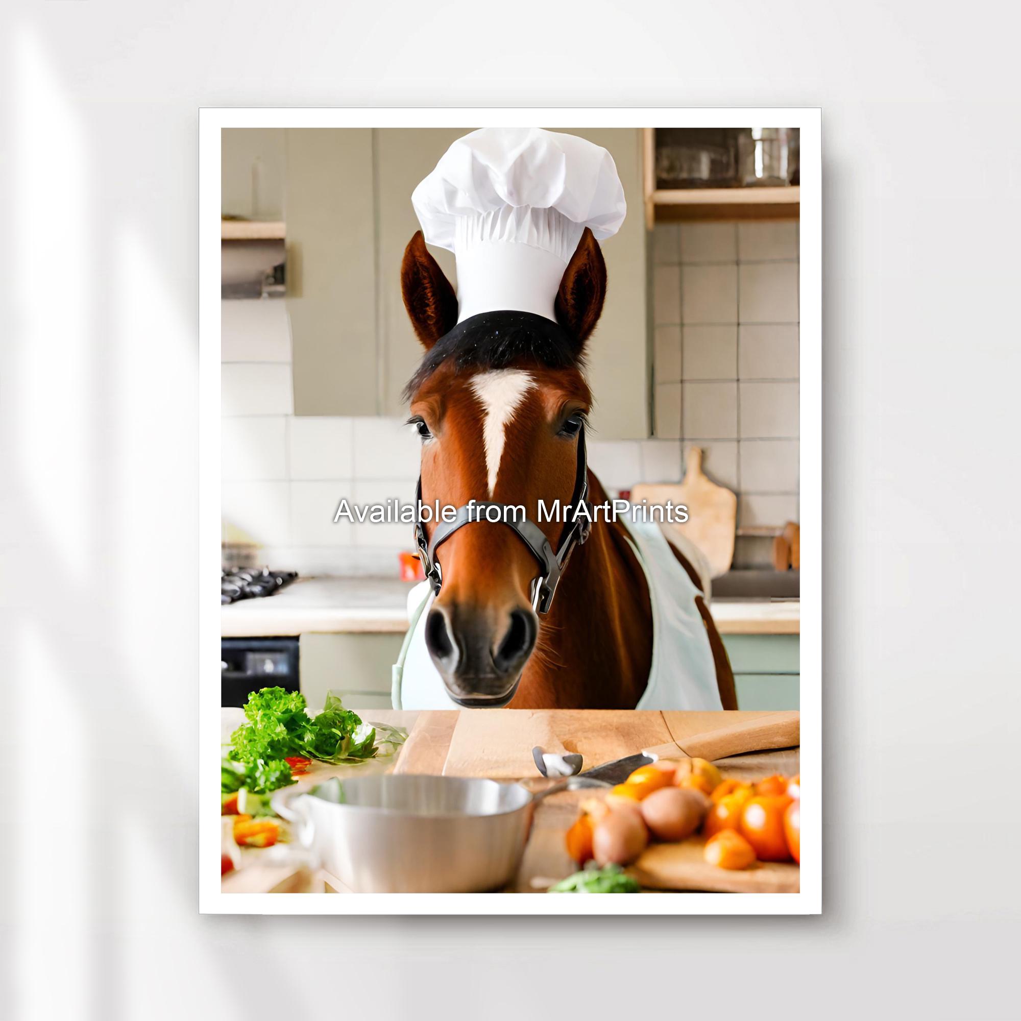Kitchen Cute Funny Horse Equestrian Art Print Poster Wall Picture Animal Chef Cooking Decor A4 A3 A2 A1 Small to Large PRINTED ANY SIZE