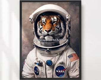 Tiger Astronaut Art Print, Quirky Space Portrait