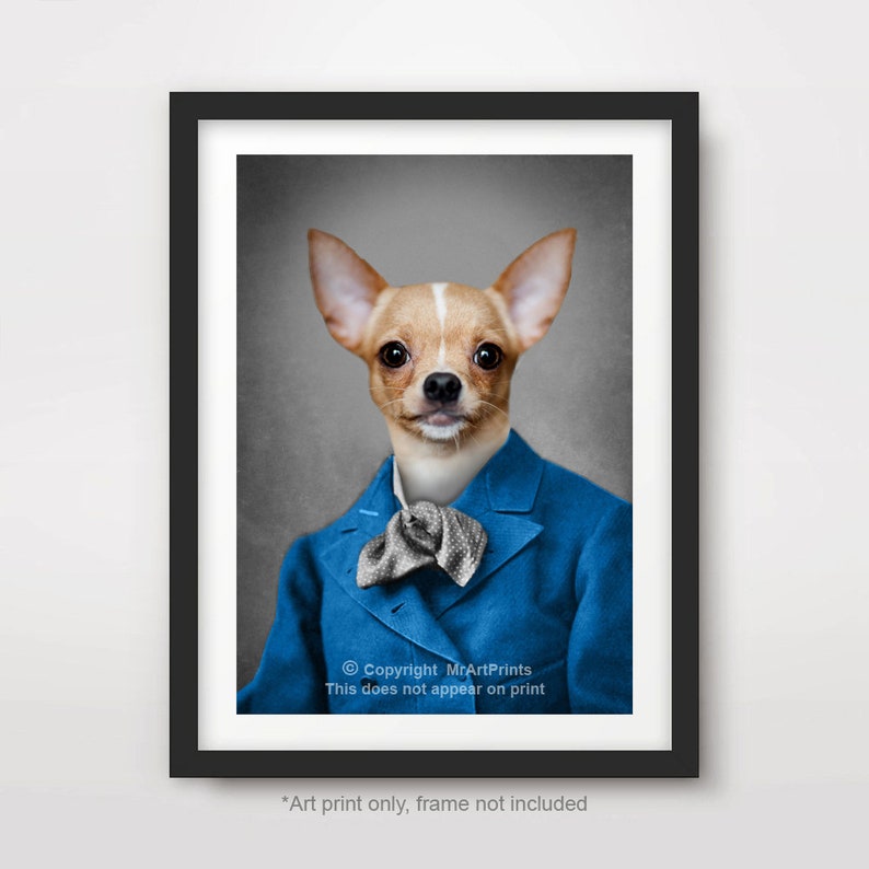 Chihuahua Dog ART PRINT Breed Quirky Funny Head Portrait Human Body Poster Wall Picture Home Decor Pet Owner Gift A4 A3 A2 10 Sizes image 1