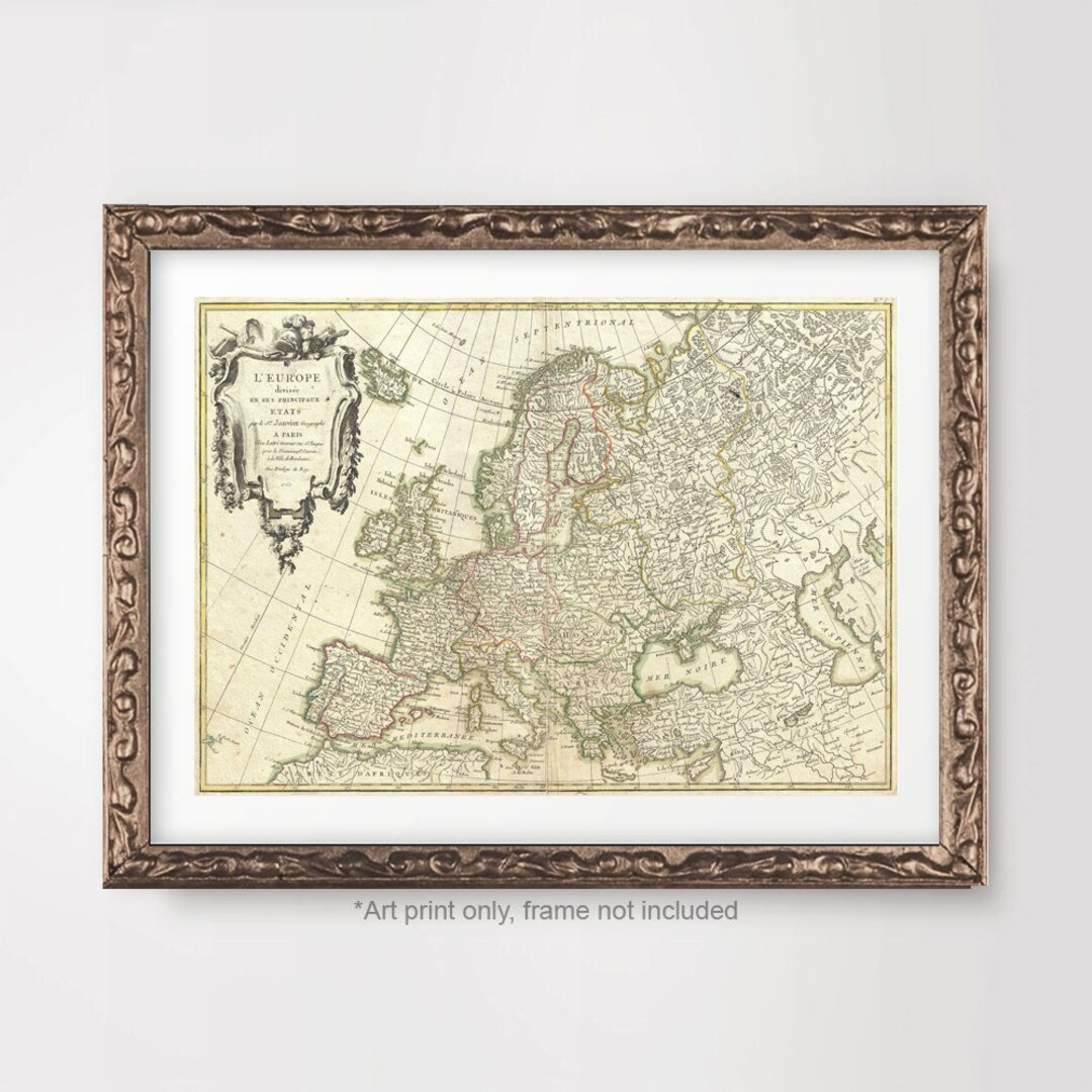 EUROPE European Continent Map Chart ART PRINT Year 1762 Vintage Antique ...