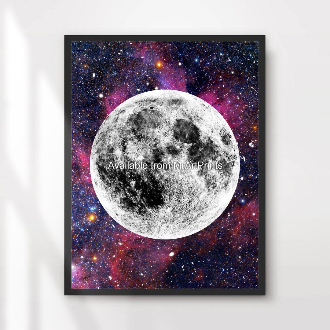 Purple Galaxy Moon Art Print, Astronomy Outer Space Poster - Etsy