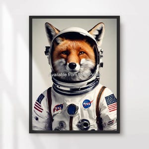 Fox Astronaut Outer Space Art Print Poster Wall Picture Quirky Funny Nasa SpaceX Animal Portrait A4 A3 A2 A1 Small Large PRINTED ANY SIZE