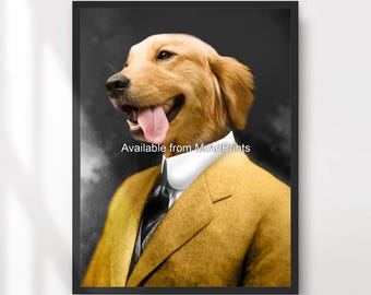Funny Golden Retriever Portrait Art Print - Dog Owner Gift