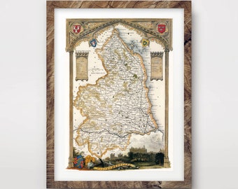 NORTHUMBERLAND County Map ART PRINT British Britain Uk Antique Vintage Historical Wall Picture Poster Home Decor A4 A3 A2 (10 Sizes)