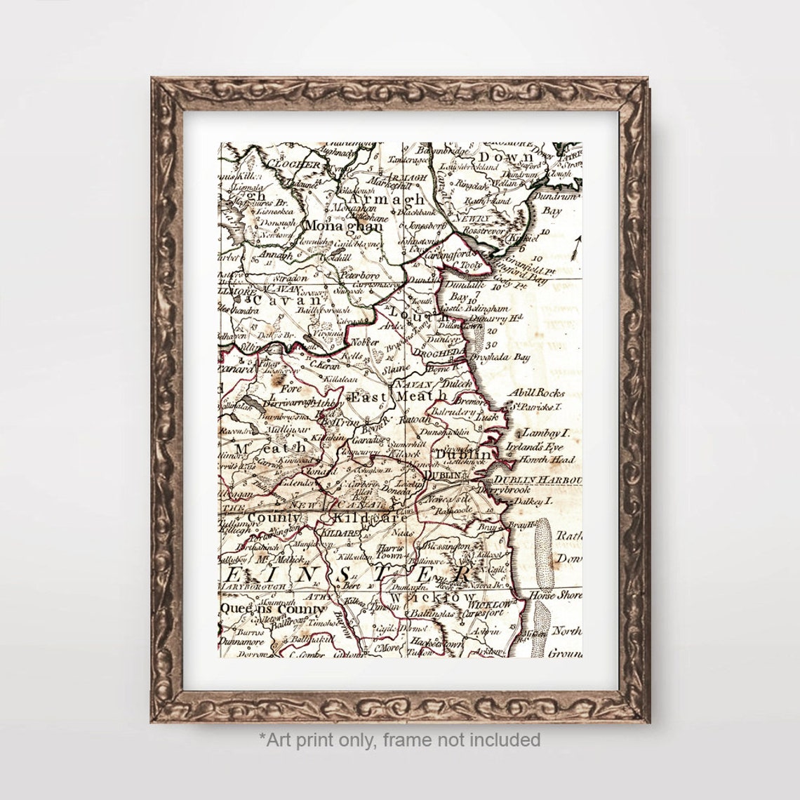 County MEATH Irish Map Chart ART PRINT Ireland Vintage Antique Etsy