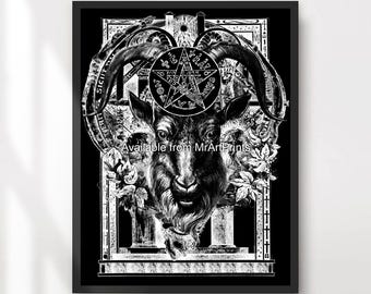 ヤギの頭の悪魔崇拝アートプリント、オカルト神秘主義ゴシック壁装飾