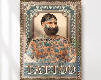 ビクトリア朝時代の刺青男のアートプリント、サイドショーサーカスの装飾