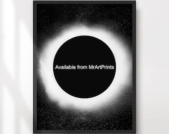 Lámina artística sobre eclipse solar, póster de astronomía y espacio exterior.