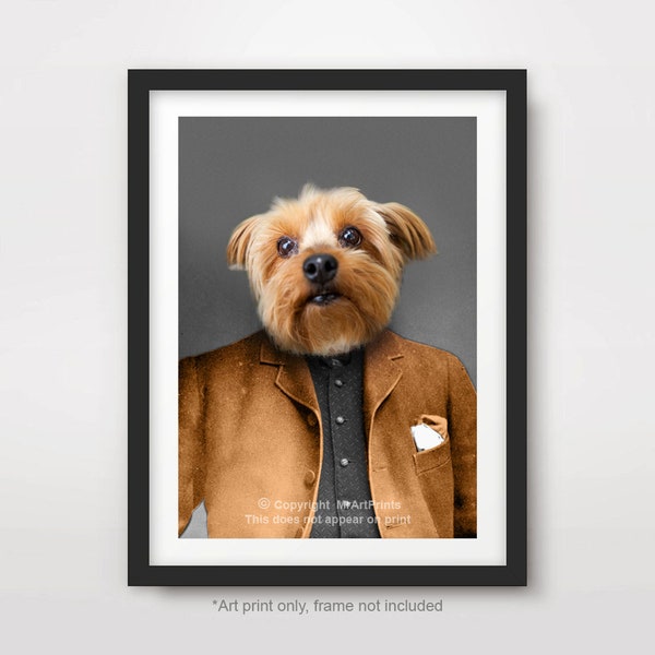 Yorkshire Terrier Yorkie Dog ART PRINT Breed Quirky Funny Head Portrait Human Body Poster Wall Image Home Decor Pet Owner Gift