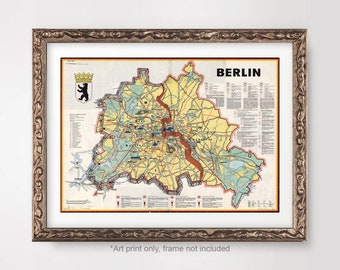 BERLIN City Map Chart ART PRINT Year 1960 Vintage Antique Germany German Deutsche Deutschland Karte Kunst Poster Wall Picture Decor A4 A3 A2
