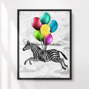 Nyckfullt zebrakonsttryck, svävande på ballonger