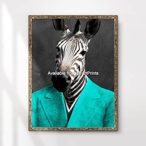 Zebra Lustig schrullig Portrait Kunstdruck Poster Wandbild Tiere verkleidet als Menschen Vintage A4 A3 A2 A1 JEDE GRÖSSE GEDRUCKT