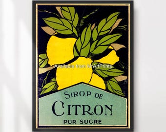 Lemons French Vintage Advert Print, Kitchen Wall Art
