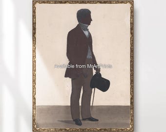 Victorian Man in Top Hat Silhouette Portrait Art Print