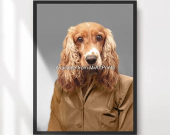 Cocker Spaniel Art Print, Funny Dog Portrait, Whimsical Wall Decor