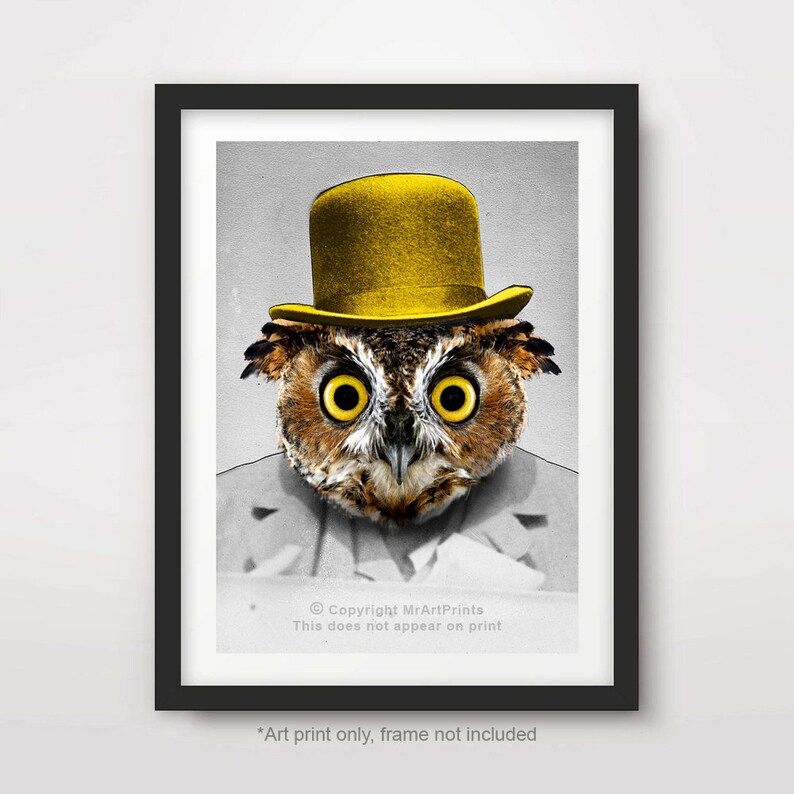 OWL Quirky Vintage Portrait ART PRINT Poster Wall Picture Etsy
