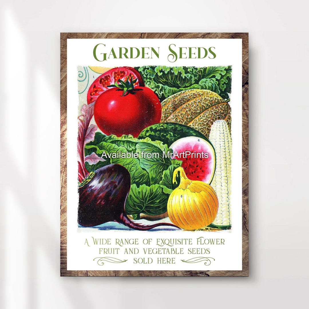 rustic vegetable kitchen prints | 3-piece wall art |... Vegetable Garden Art Print | Vintage Kitchen Poster, Farmhouse Decor - Etsy