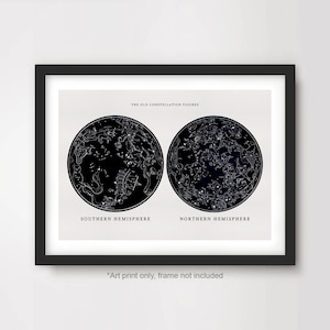 Constelaciones del Zodíaco Mapa Gráfico Vintage Diagrama ART PRINT Astrología Astrológica Celestial Póster del Espacio Exterior A4 A3 A2 blanco y negro