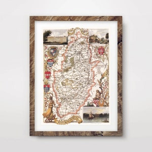NOTTINGHAMSHIRE Contea di Nottingham Mappa ART PRINT British Britain Antique Vintage Storia Wall Picture Poster Home Decor A4 A3 A2 10 Dimensioni