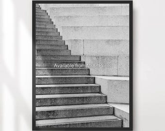 Black and White Stairs Art Print, Modern Architecture Poster