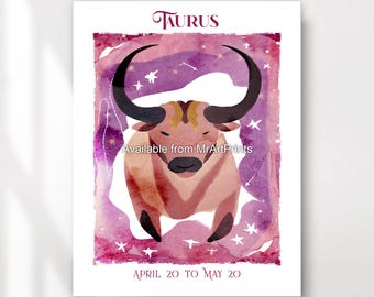 Taurus Zodiac Art Print, Star Sign Wall Decor