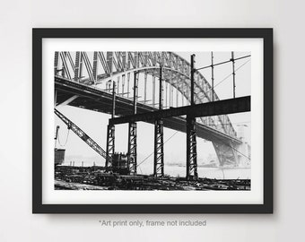 Impression d'art pont industriel noir et blanc, photo d'architecture