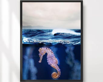 Seepferdchen Kunstdruck | Unterwasser Ozean Szene, Marine Wanddekor