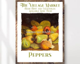 Peppers Art Print, Rustic Kitchen Vegetable Poster