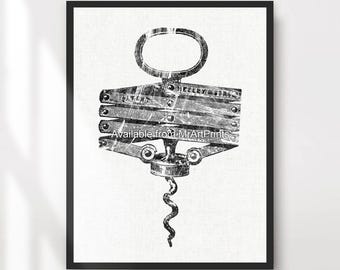 Corkscrew Art Print | Vintage Bar, Pub, Kitchen Decor