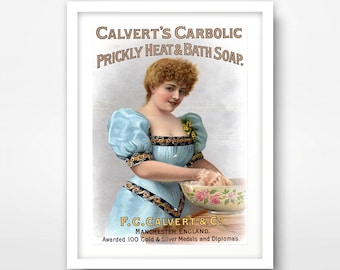 Victorian Lady Bath Advert Print: Vintage Bathroom Art