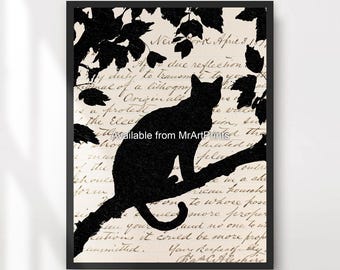 Impression d'art vintage silhouette de chat noir, décoration murale portrait d'animal de compagnie