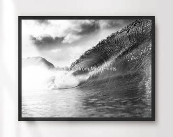 Black and White Ocean Wave Art Print, Minimalist Seascape Poster