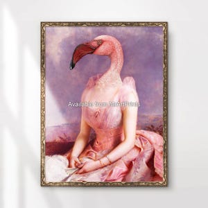 Pink Flamingo Victorian Lady Painting Art Print Poster Wall Picture Funny Quirky Dressed Up Animal Portrait A4 A3 A2 A1 PRINTED ANY SIZE