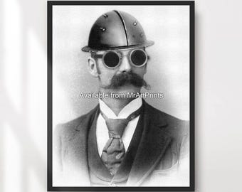 Steampunk-porträttkonsttryck: Vintage mekanisk mandekor