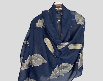 Golden Feather Leaf embroidered Cotton scarf