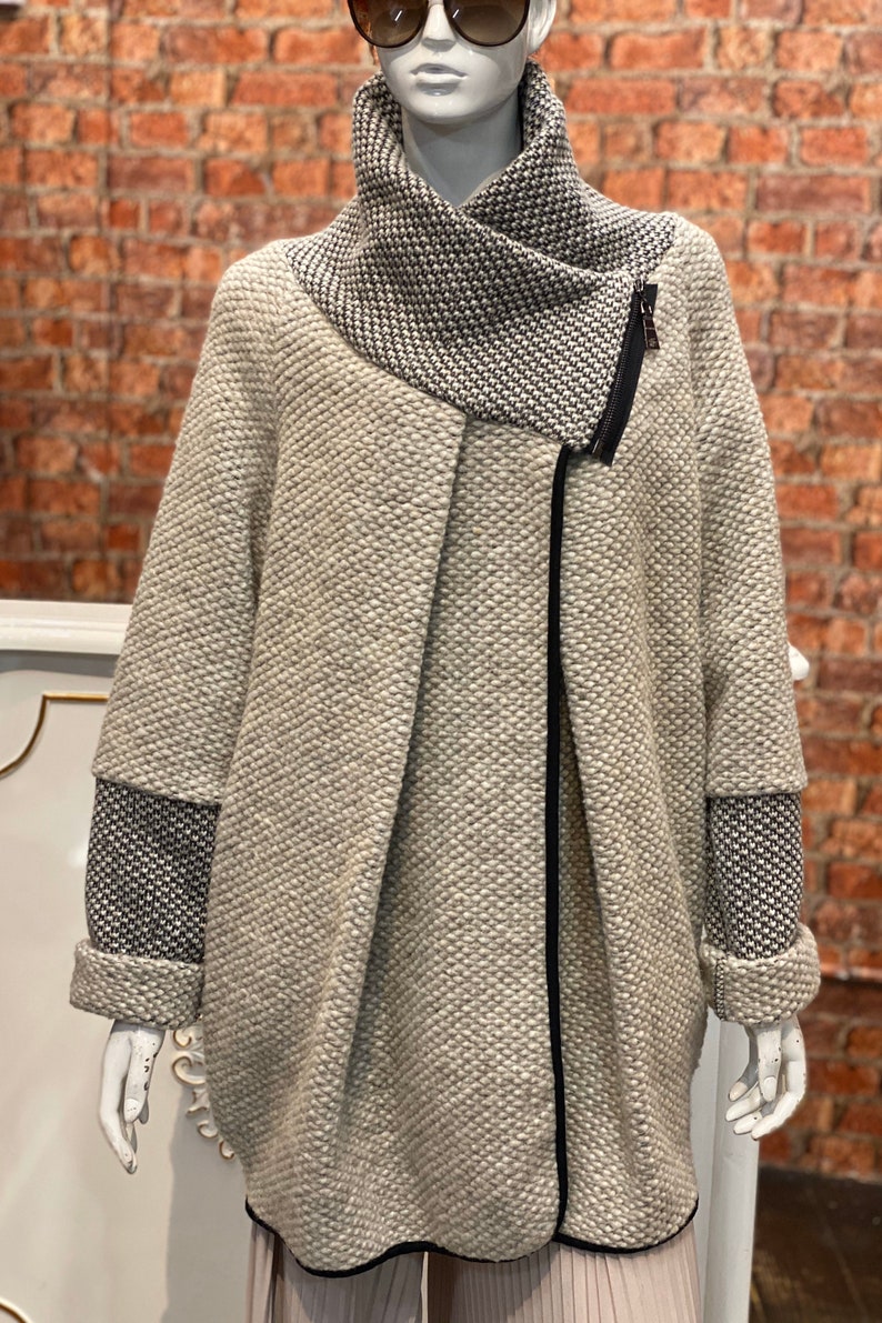BEIGE COLOUR / Wool Mix Cocoon Lagenlook Coatigan Jacket/ ZIP | Etsy