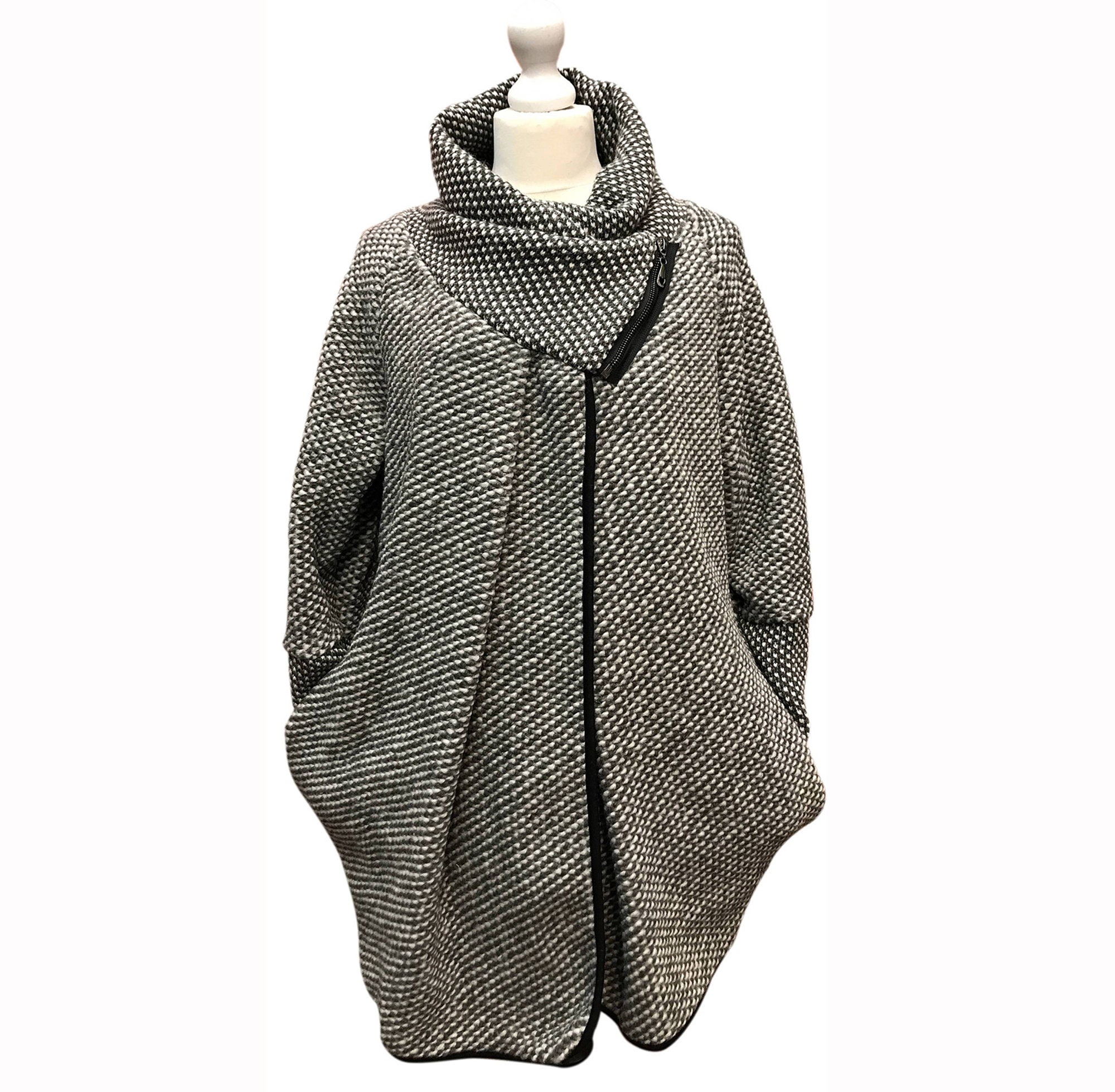 GREY MIX Colour Wool Mix Cocoon Lagenlook Coatigan Jacket/zip - Etsy ...