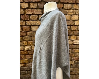 Handmade Cashmere Blend Poncho – Ash Grey Knitted Cape
