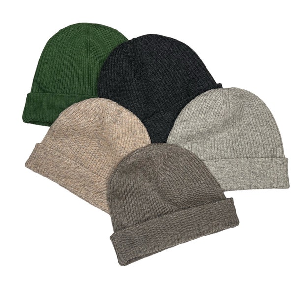 Handmade fine Cashmere blend hat /One size hat /rib/ Autumn Winter  / Both MEN & Women - green colour / Ash grey / charcoal /walnut / Beige.