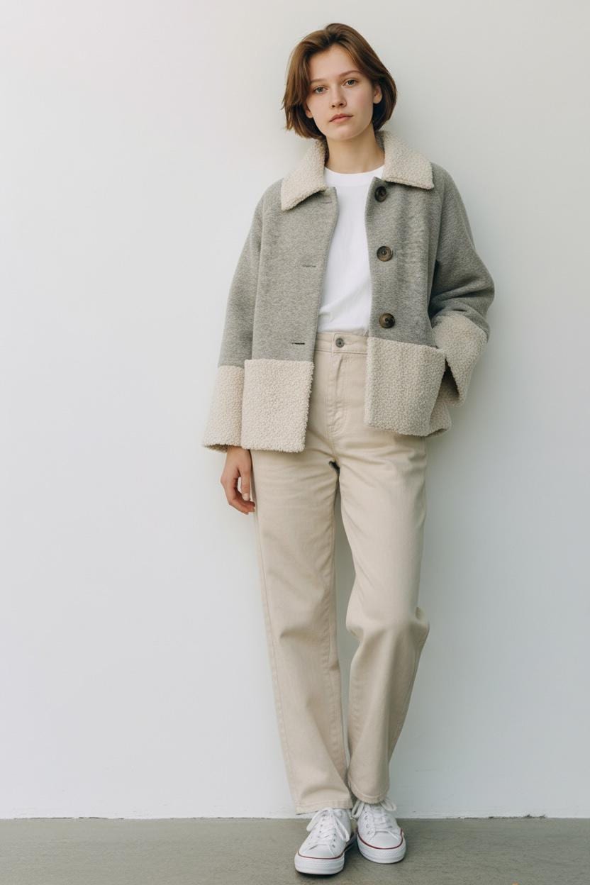 Manteau Lagenlook En Laine Et Polyester - Style Drapé Enveloppant Avec Poches, Couleur Charbon/bordeaux