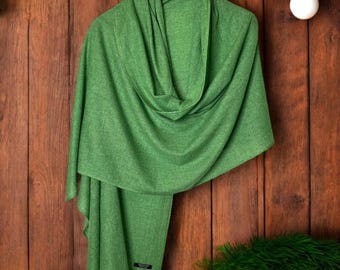 Handmade  Cashmere Scarf  / both  men and women . Shamrock green  colour. soft , warm and cozy