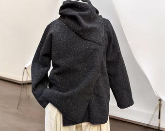Boiled wool Felted lagenlook Duster Jacket with Cowl Neck