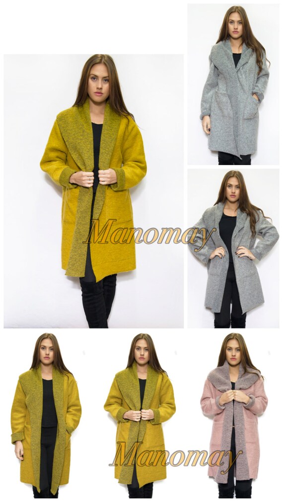 Winter Ladies Boiled Wool Mix 2 Pockets Long Felt Duster